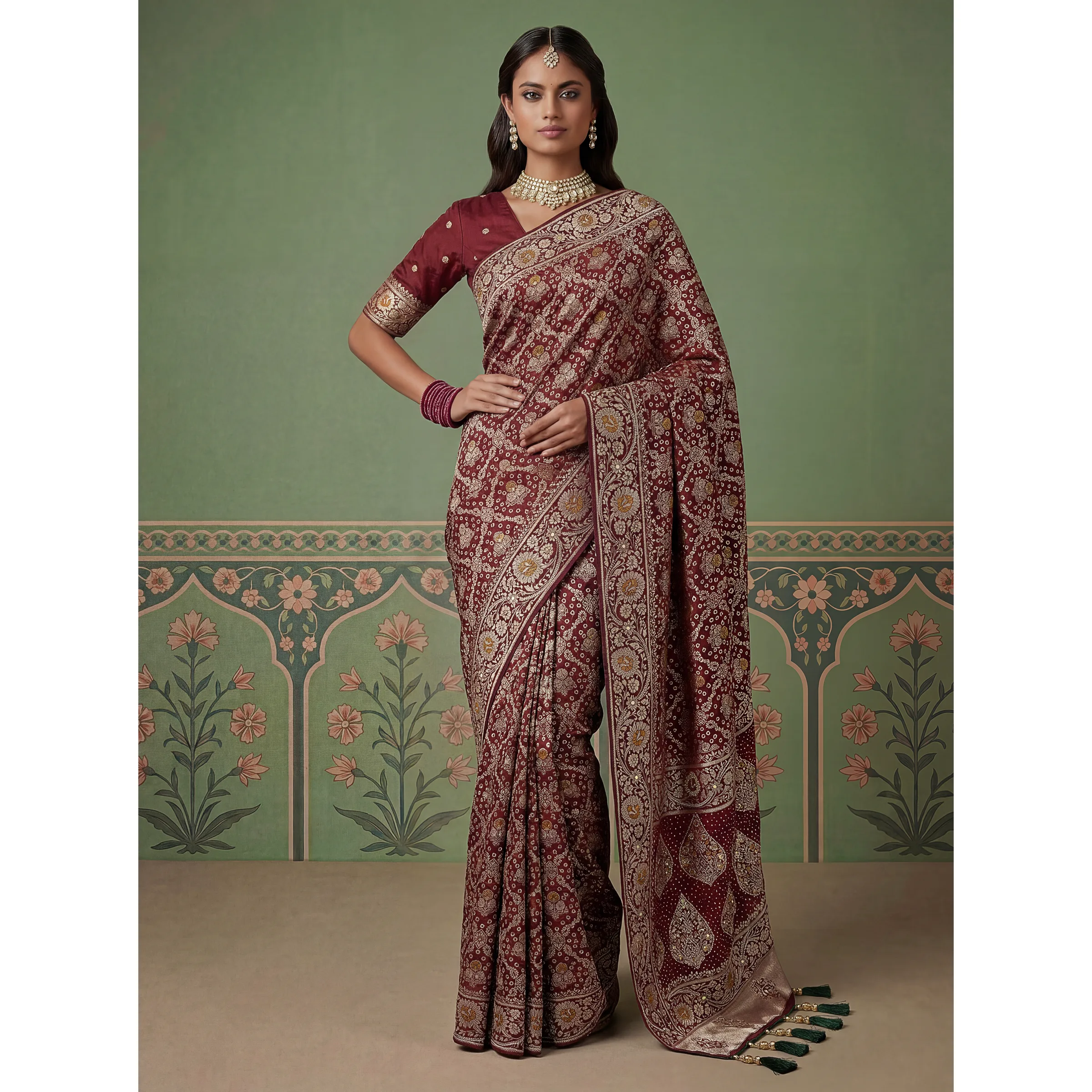 The Rajkanak Saree Maroon | Vruxon