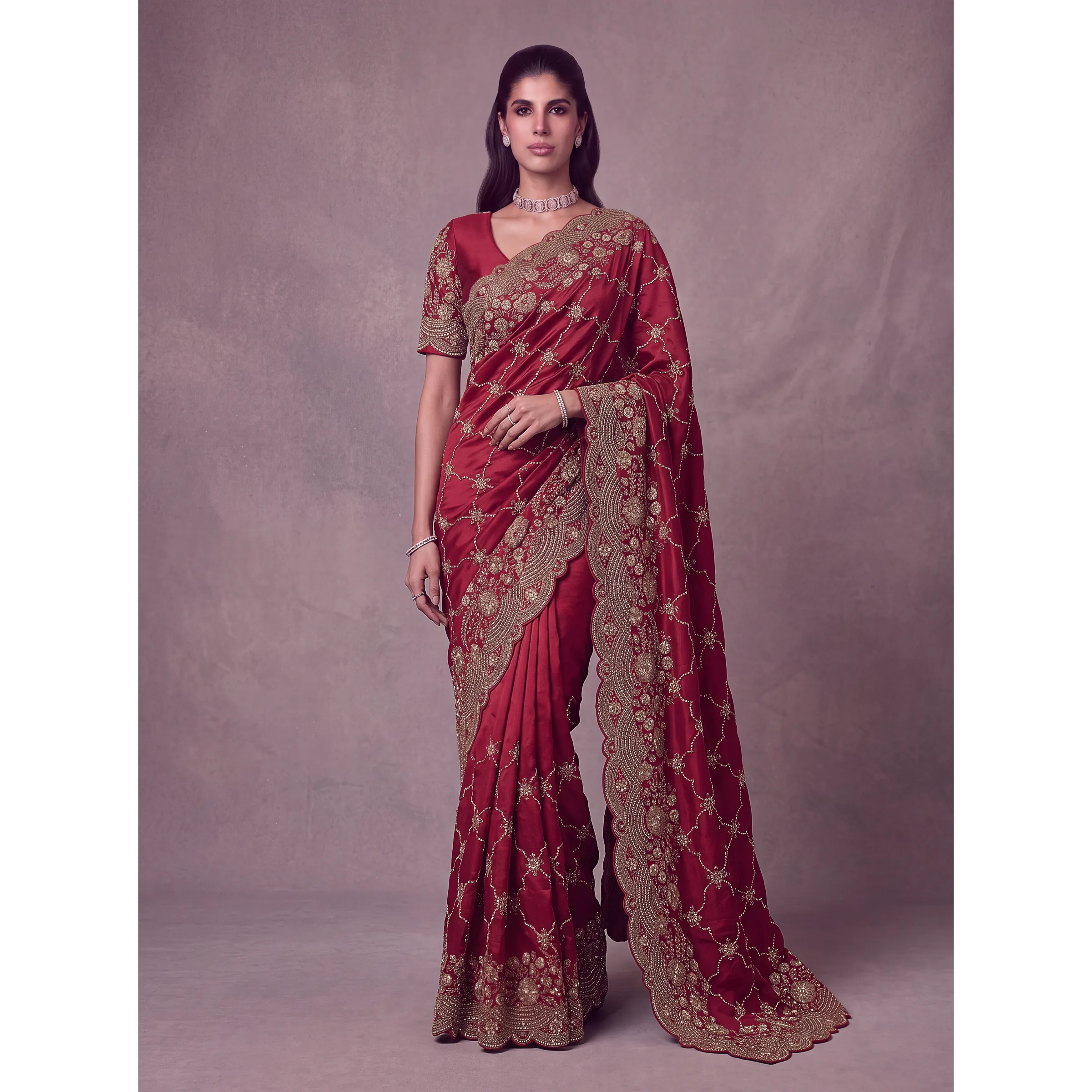 The Ruhani Saree Red | Vruxon