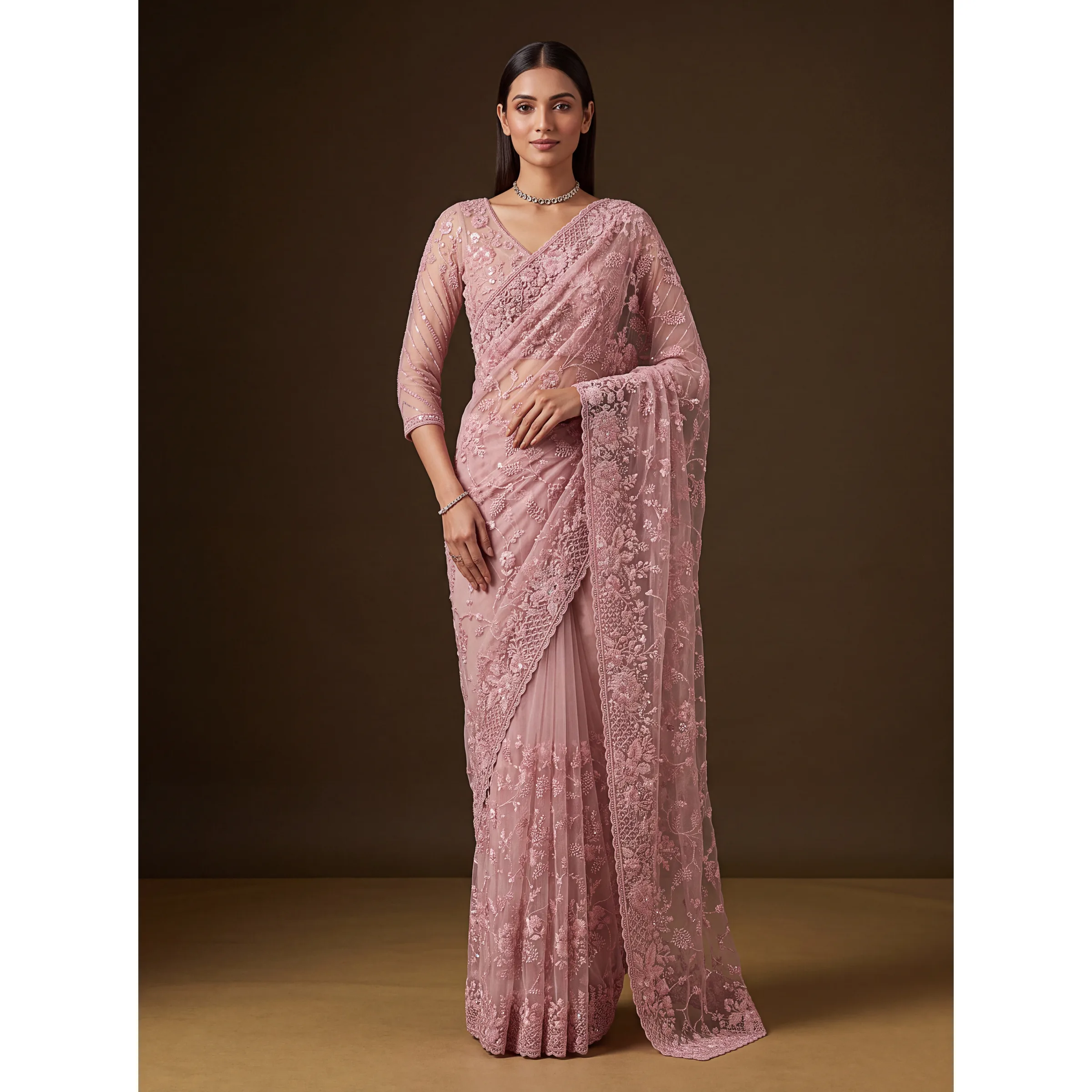 The Aavira Saree Dusty Rose | Vruxon