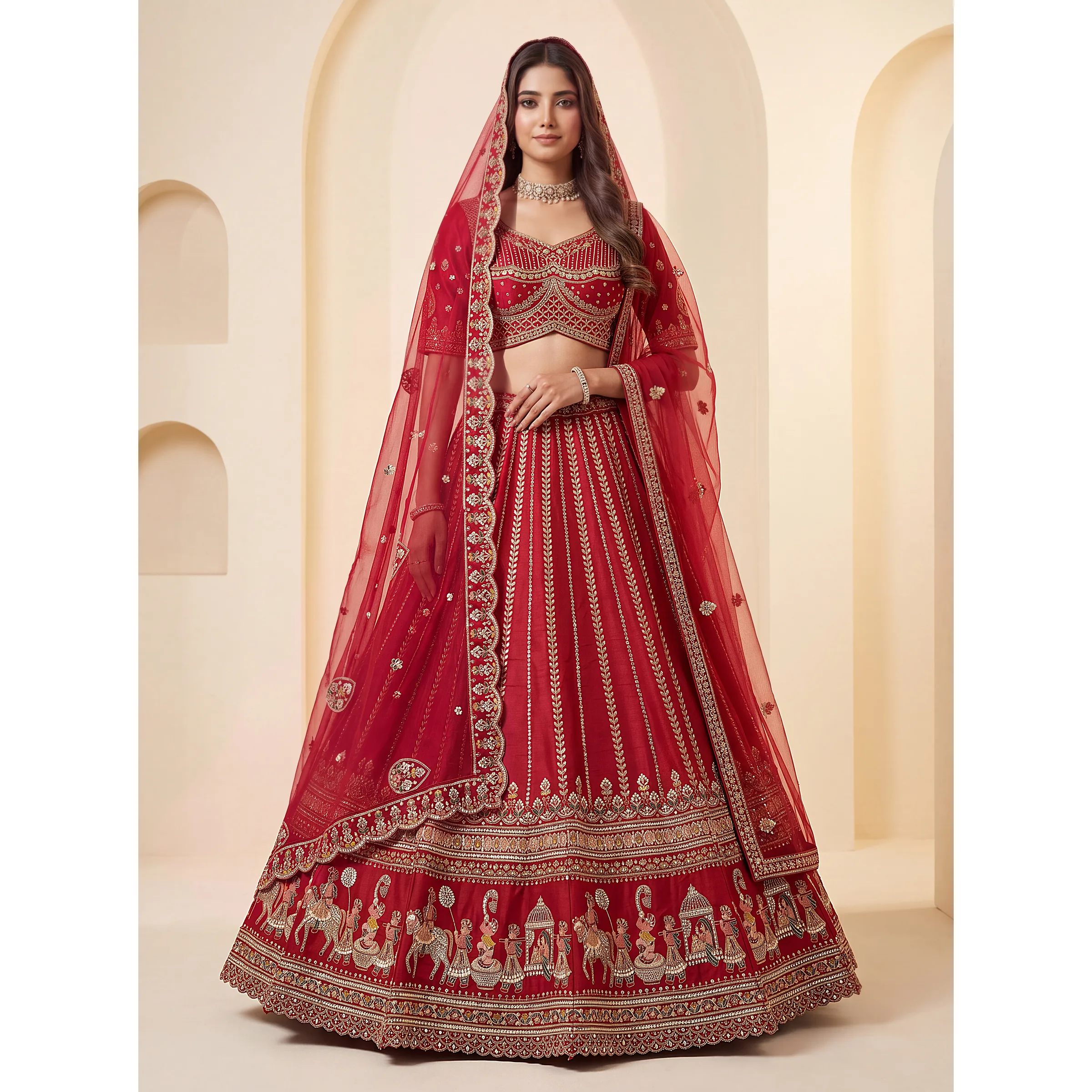 The Khatali Baraat Lehenga Choli Red | Vruxon