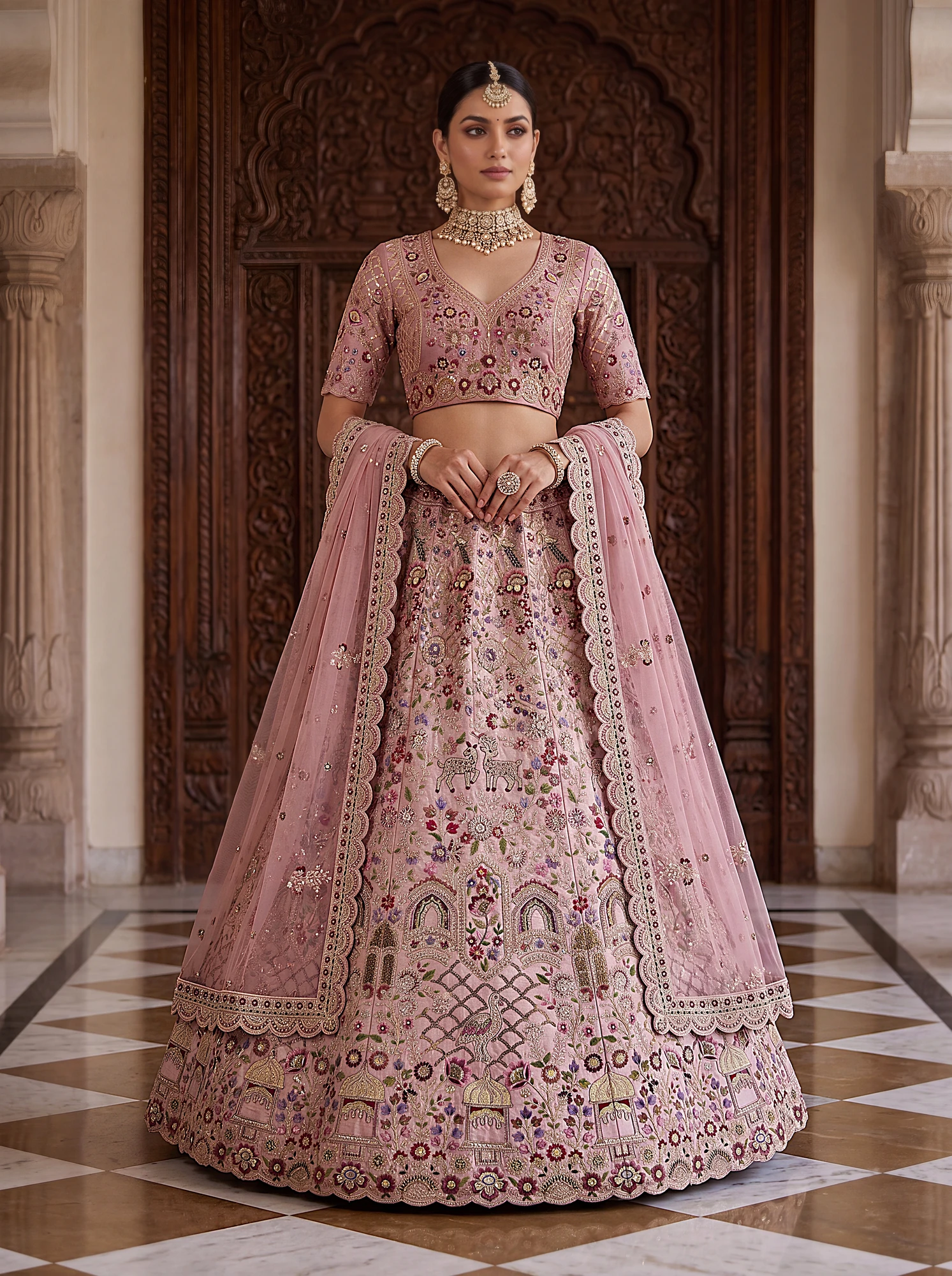 The Aabha Lehenga Choli Pink | Vruxon