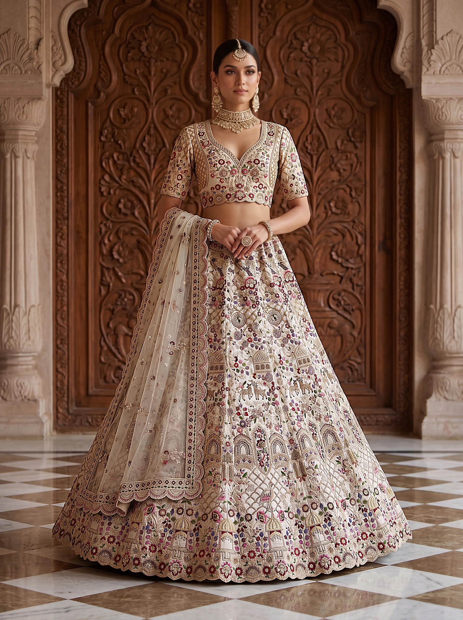 The Aabha Lehenga Choli White | Vruxon
