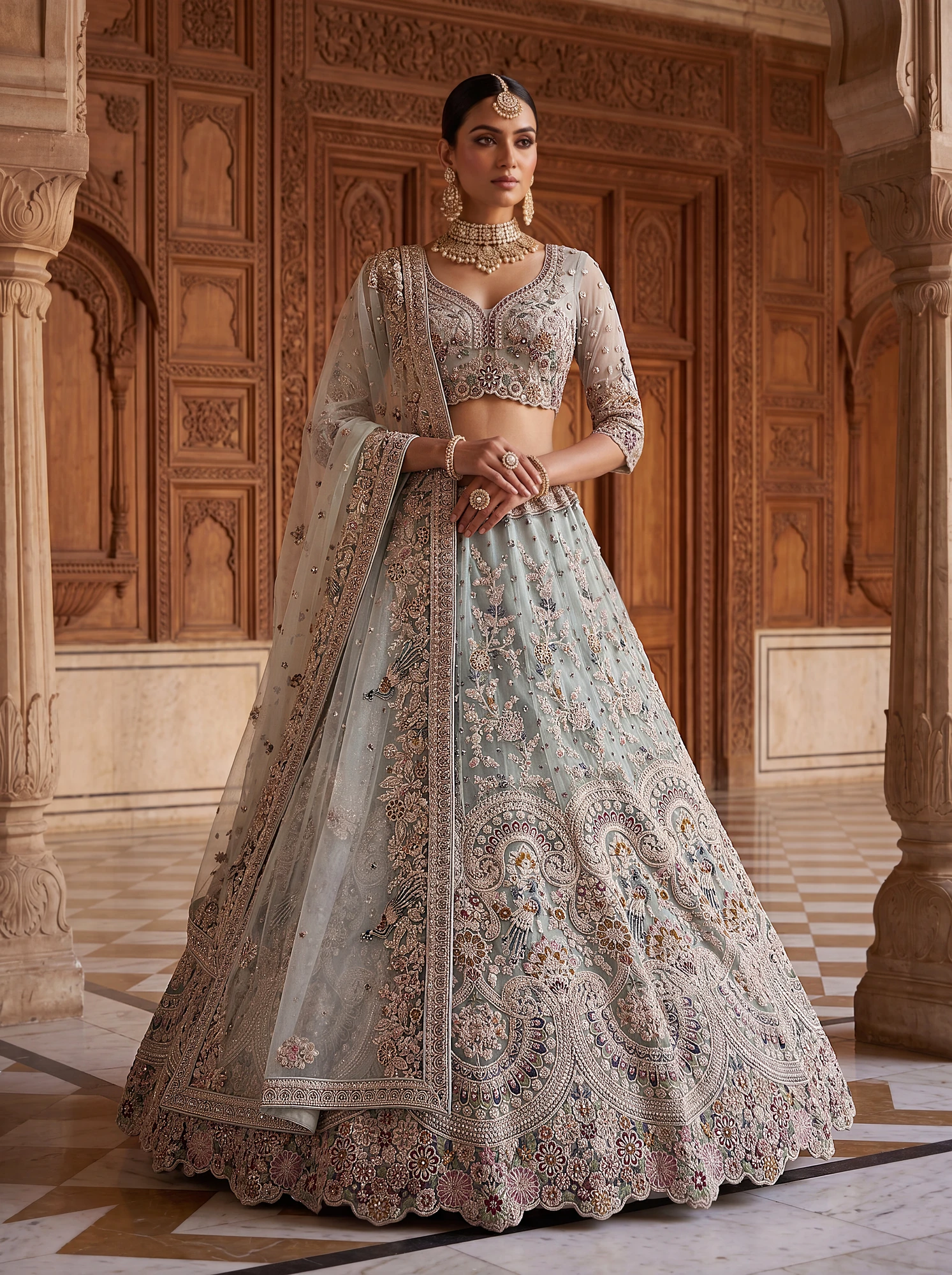 The Mist Lehenga Choli Sky Blue | Vruxon