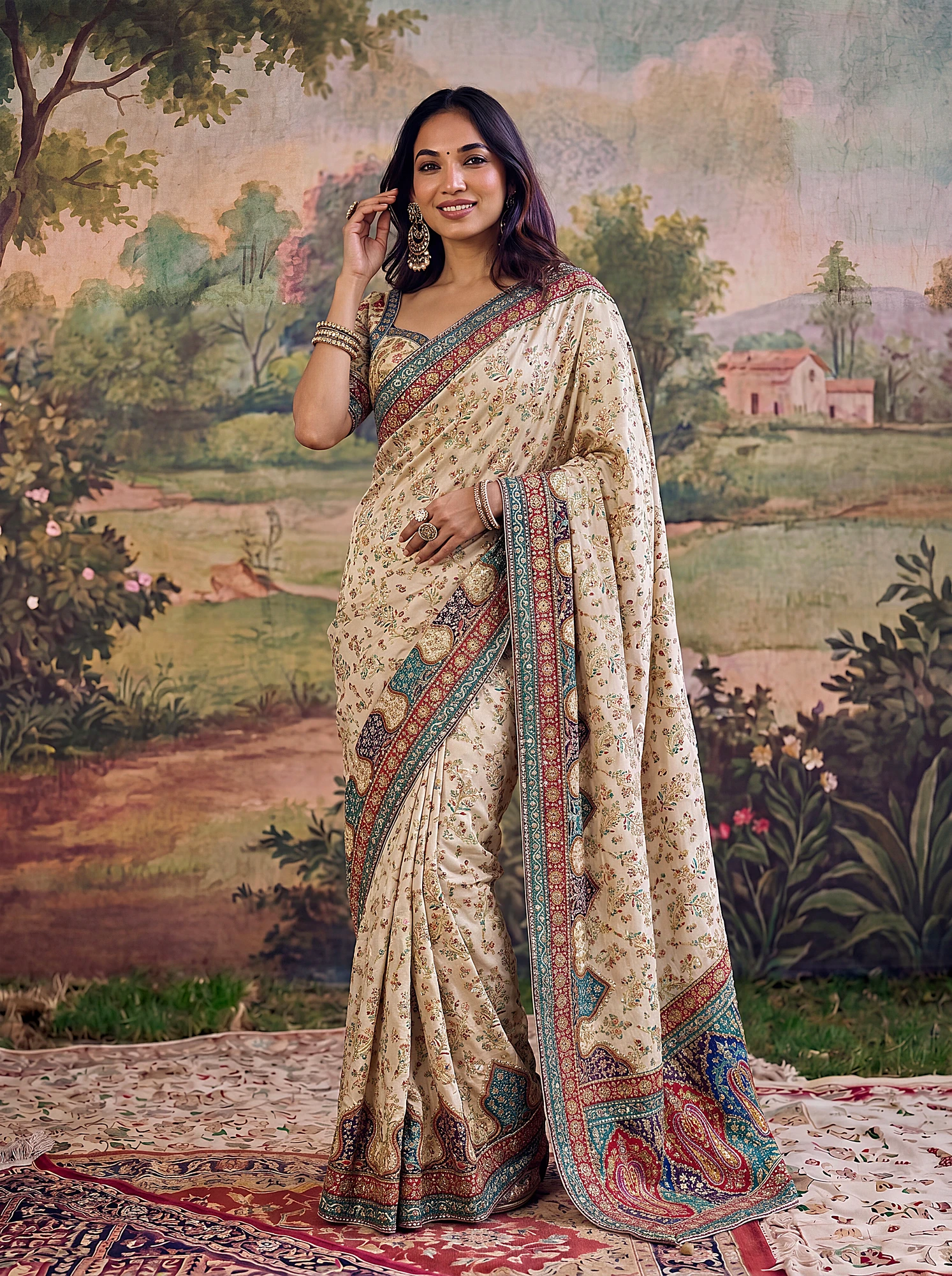 The Noor Saree Ivory | Vruxon