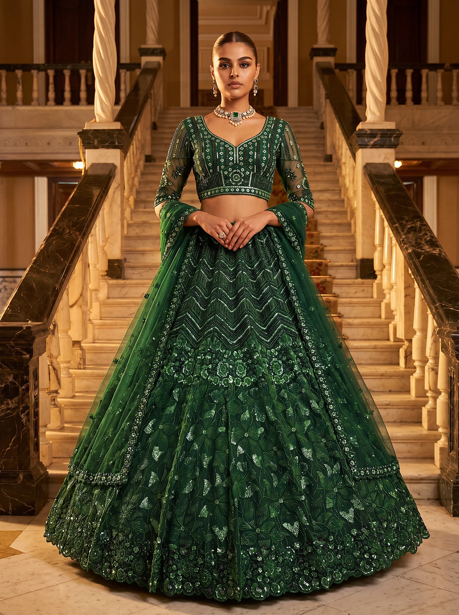 The Emerald Lehenga Choli Green | Vruxon