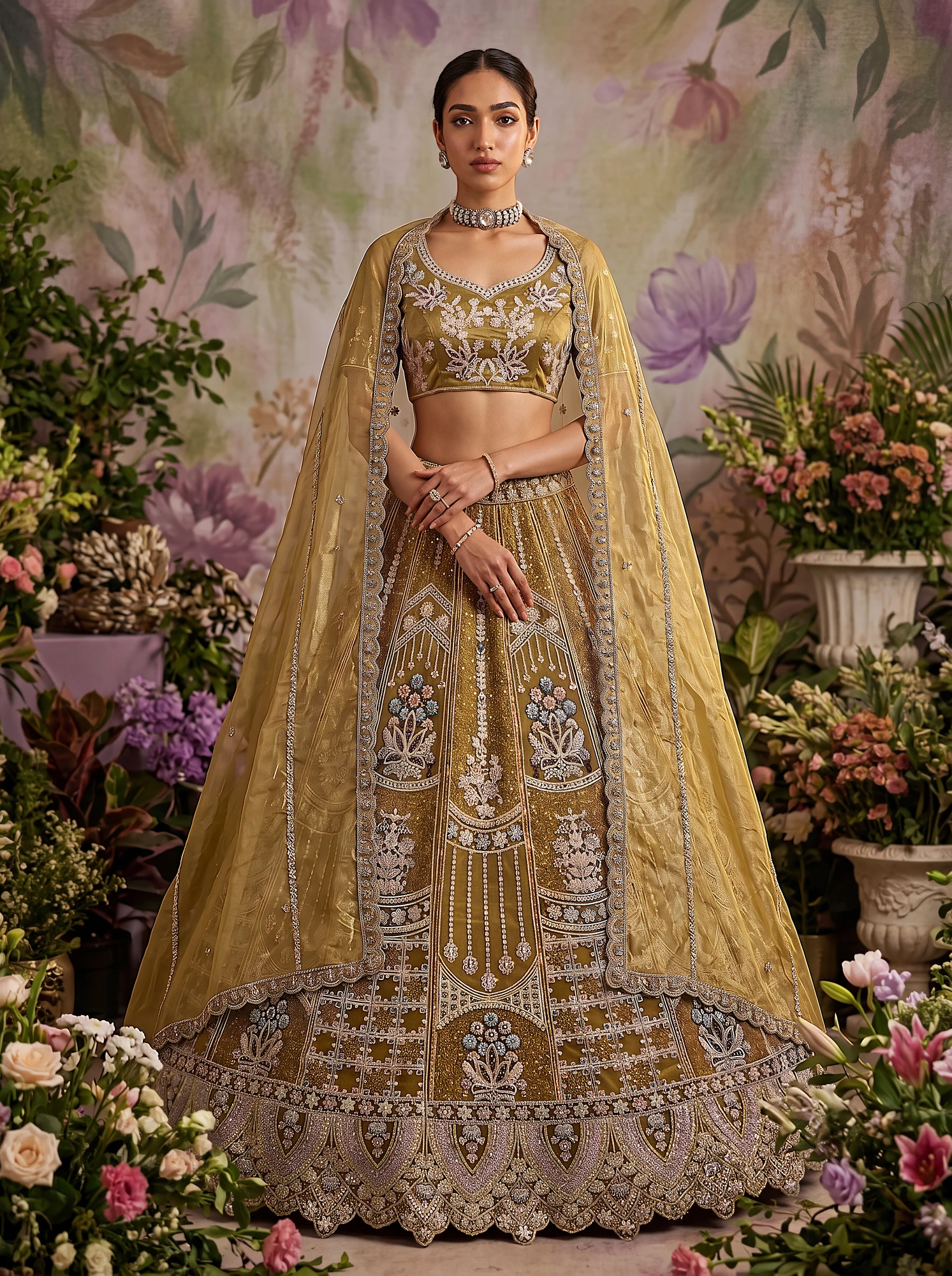 The Zahra Lehenga Choli Golden | Vruxon