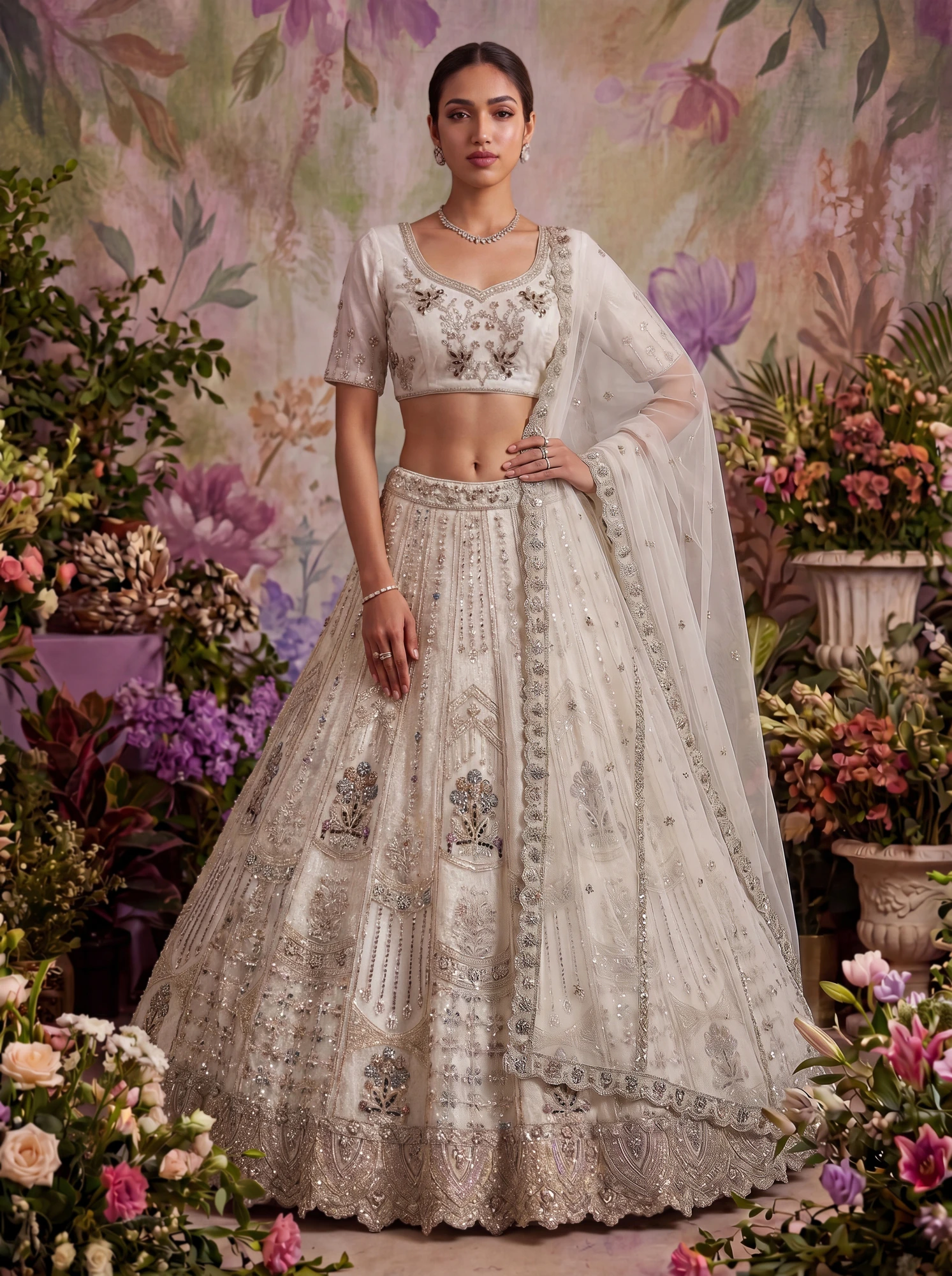 The Zahra Lehenga Choli White | Vruxon