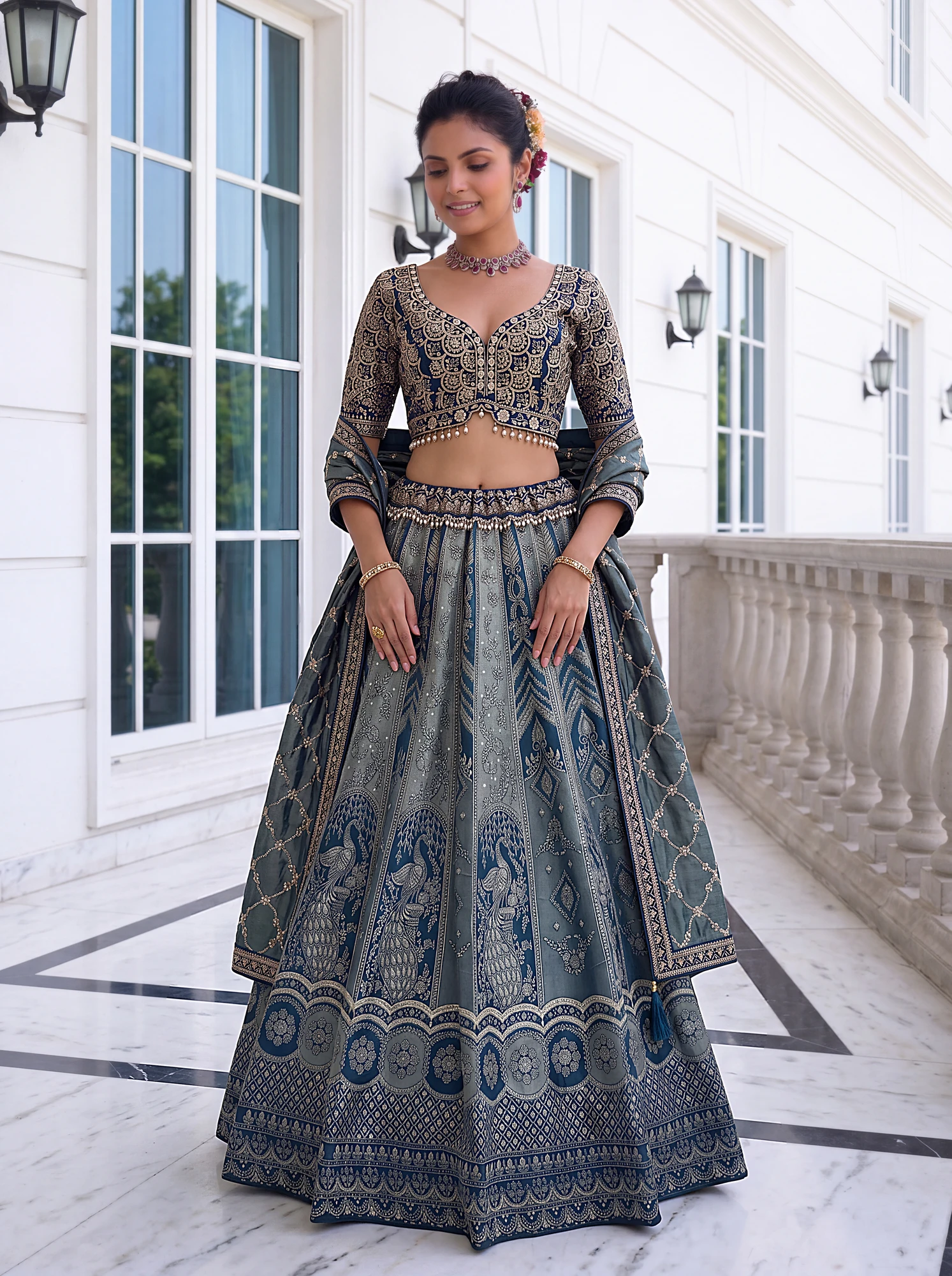 The Azure Grace Lehenga Choli Blue | Vruxon