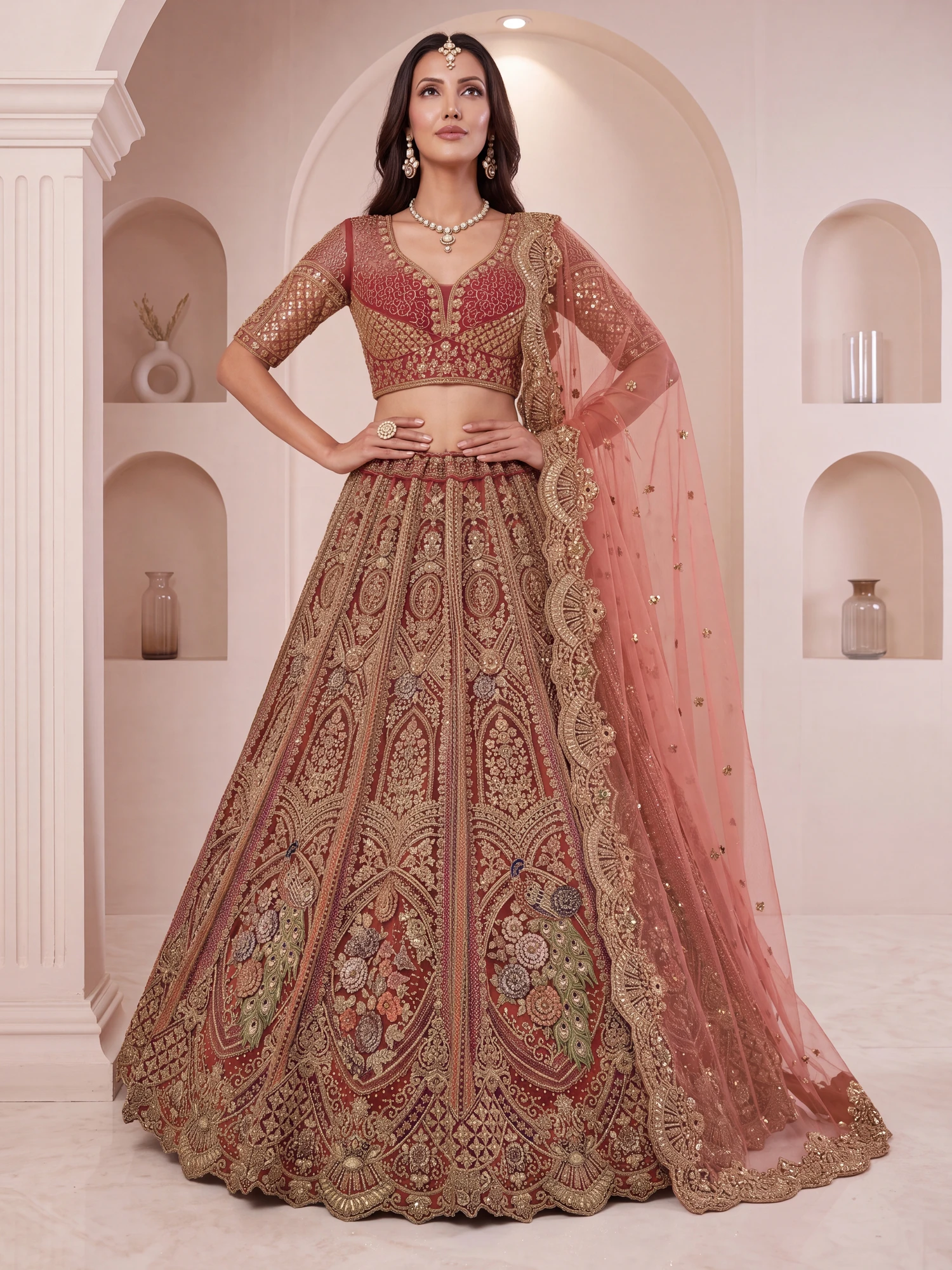 The Peacock Royale Lehenga Choli Orange | Vruxon