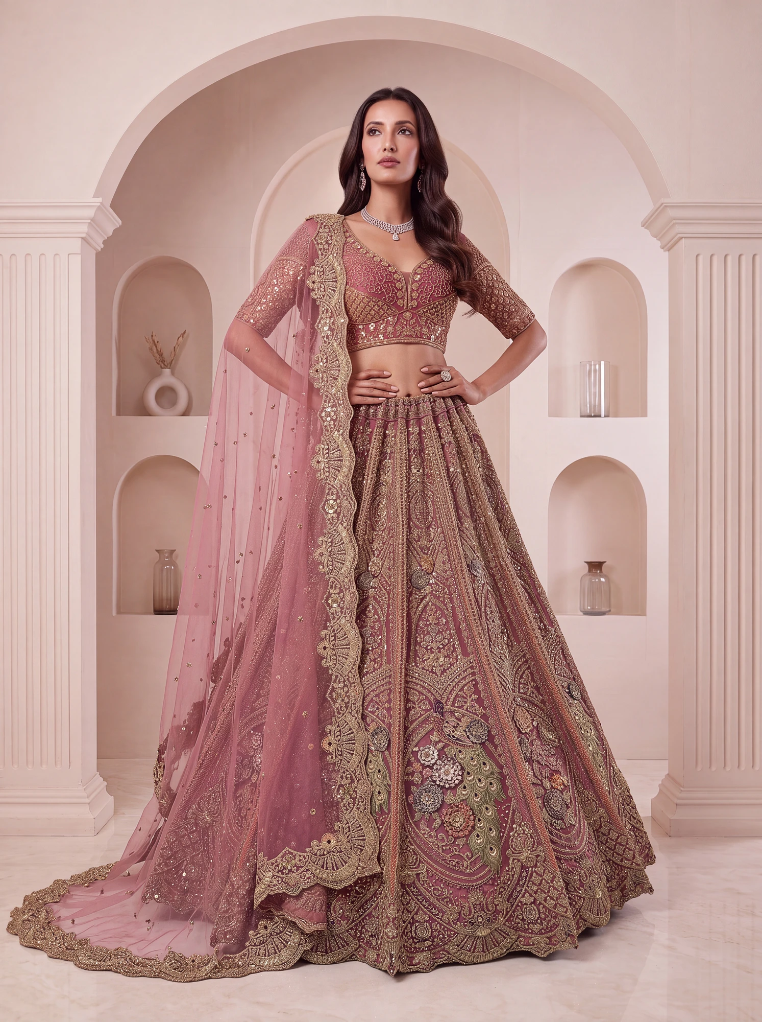 The Peacock Royale Lehenga Choli Rose | Vruxon