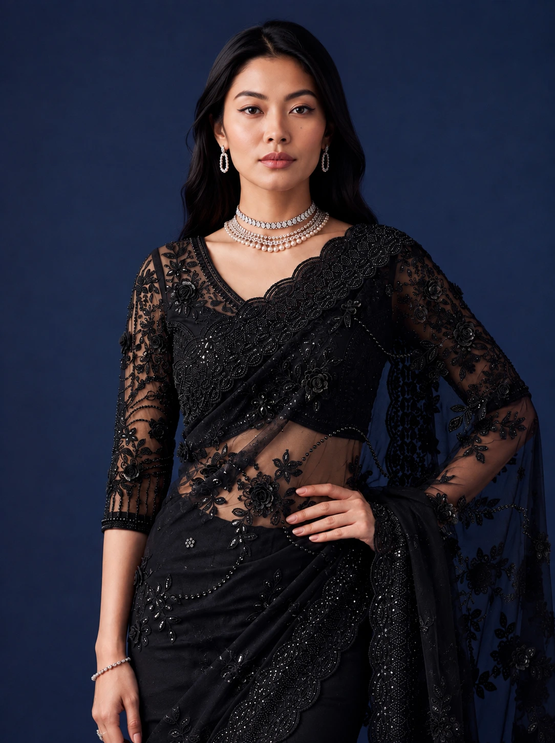 The Nocturne Saree Black | Vruxon