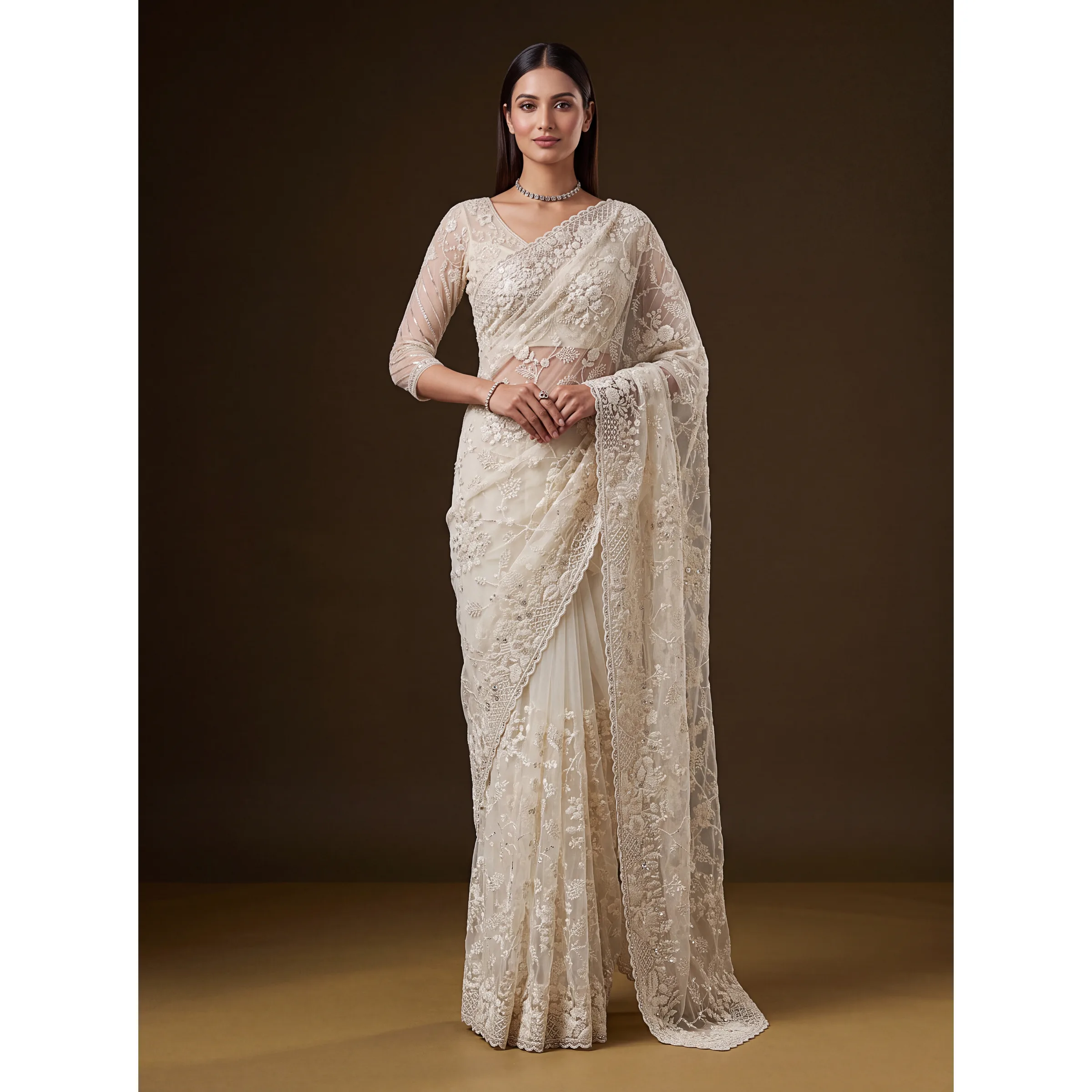 The Aavira Saree White | Vruxon