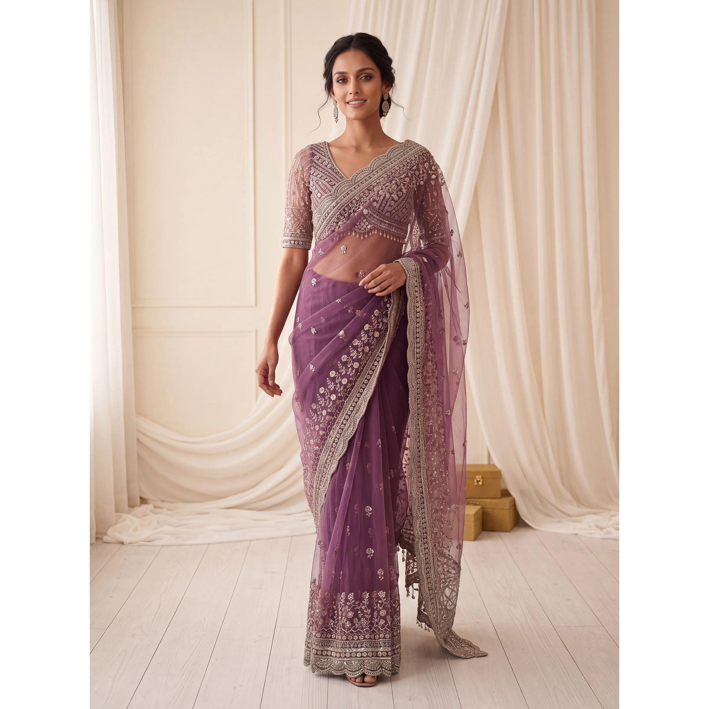 The Chandrima Saree Purple | Vruxon