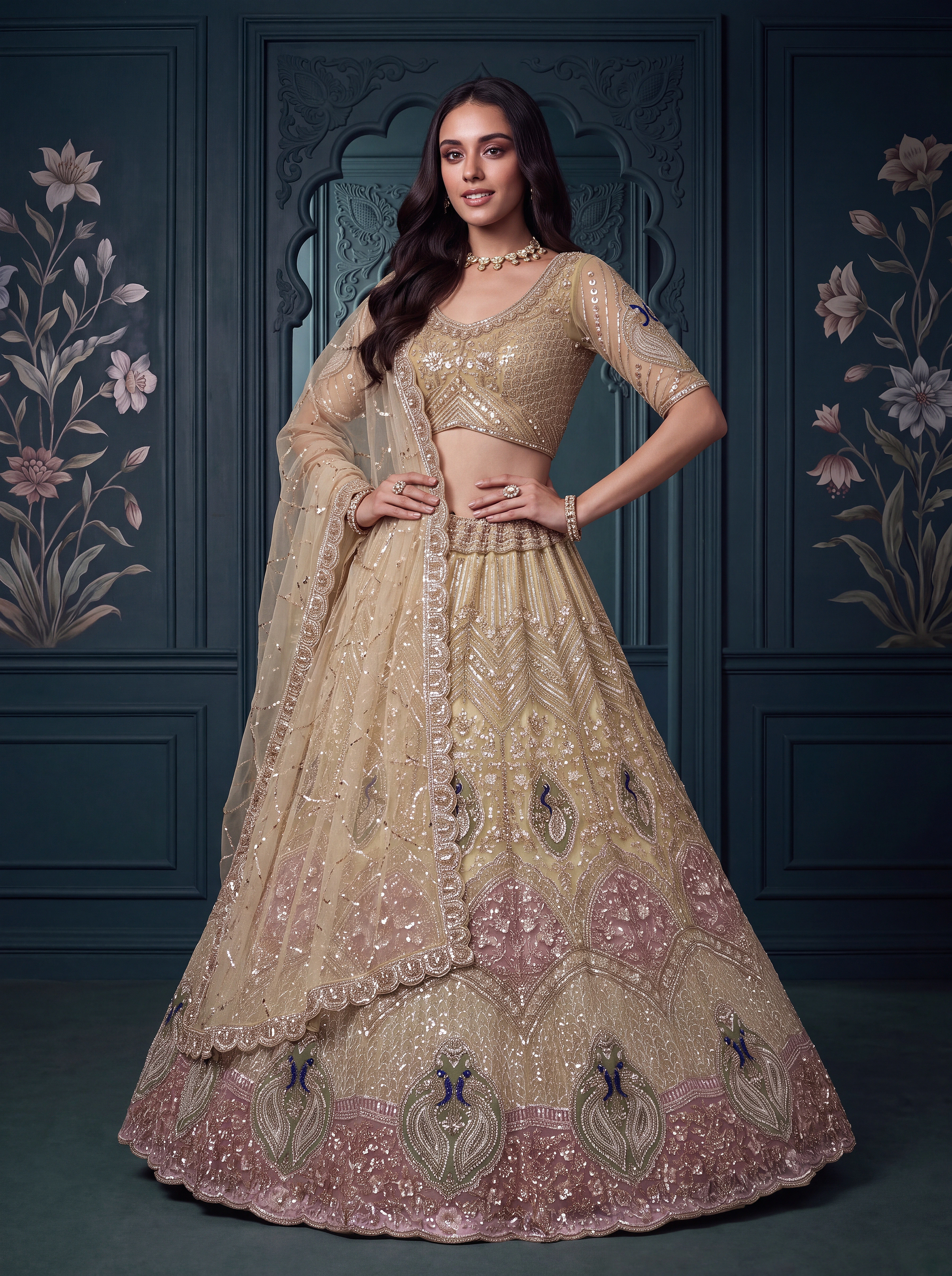 The Vaylora Lehenga Choli Champagne | Vruxon