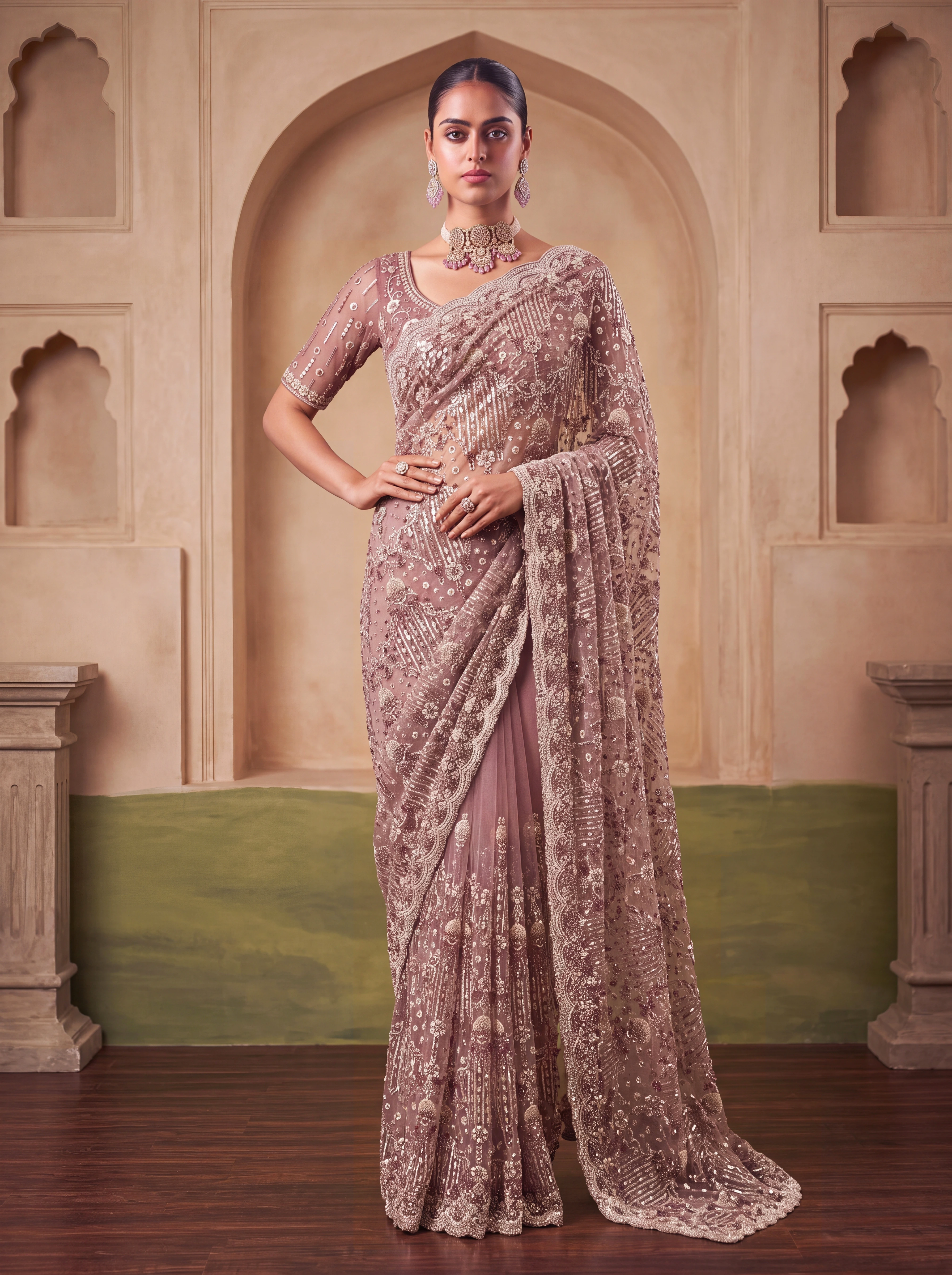 The Royal Fateh Saree Rose Pink | Vruxon