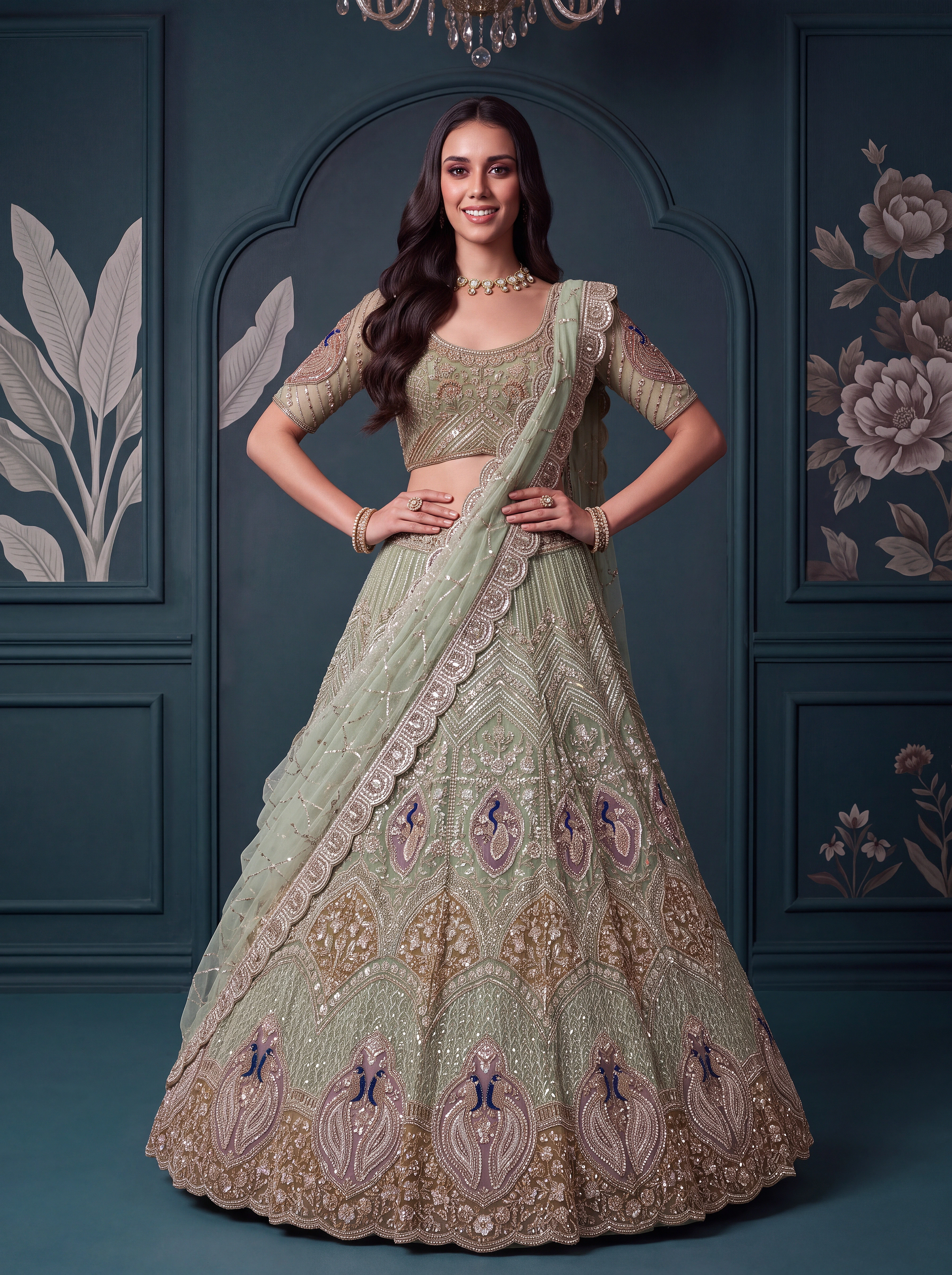 The Vaylora Lehenga Choli Mint Green | Vruxon