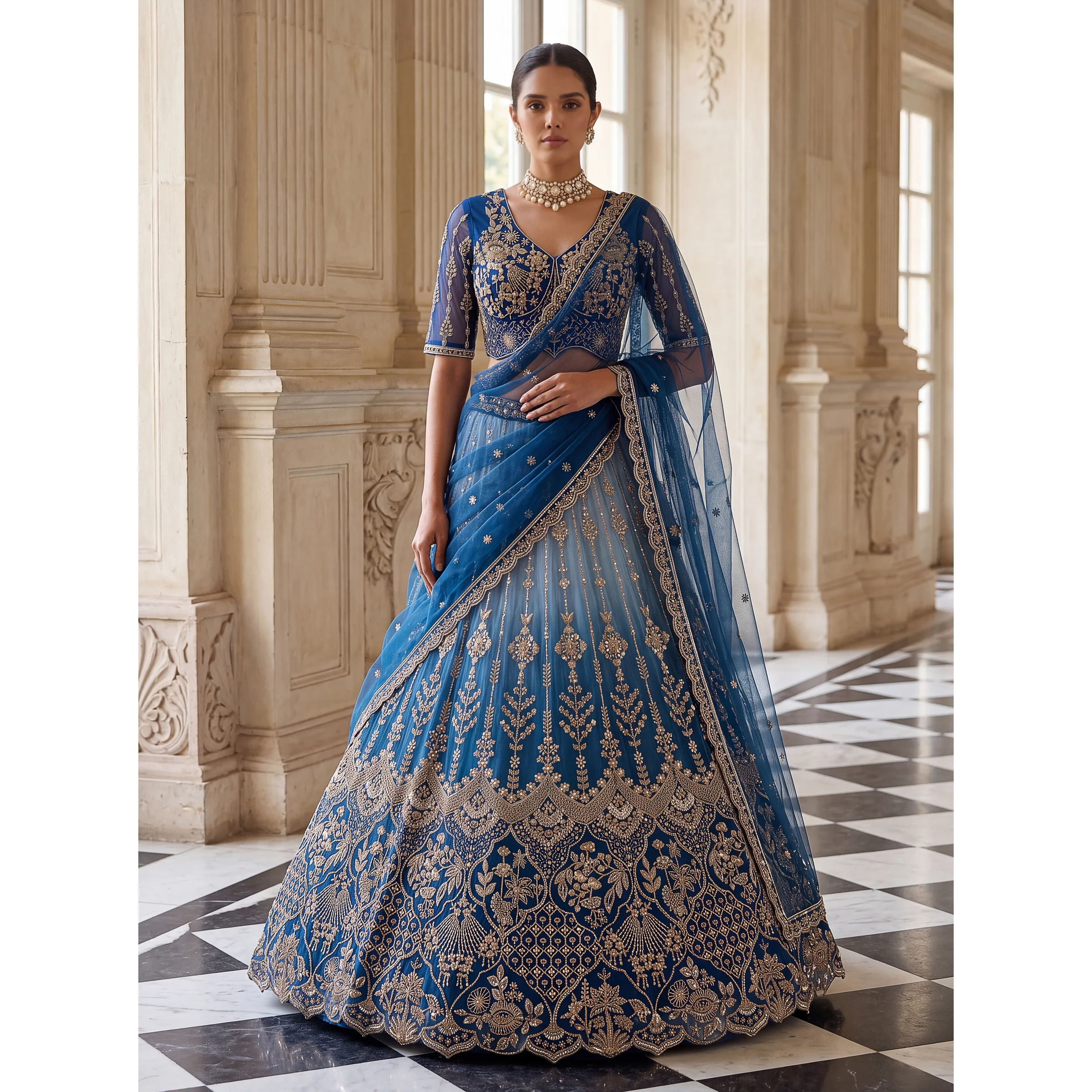 The Mehrzaadi Lehenga Choli Blue | Vruxon