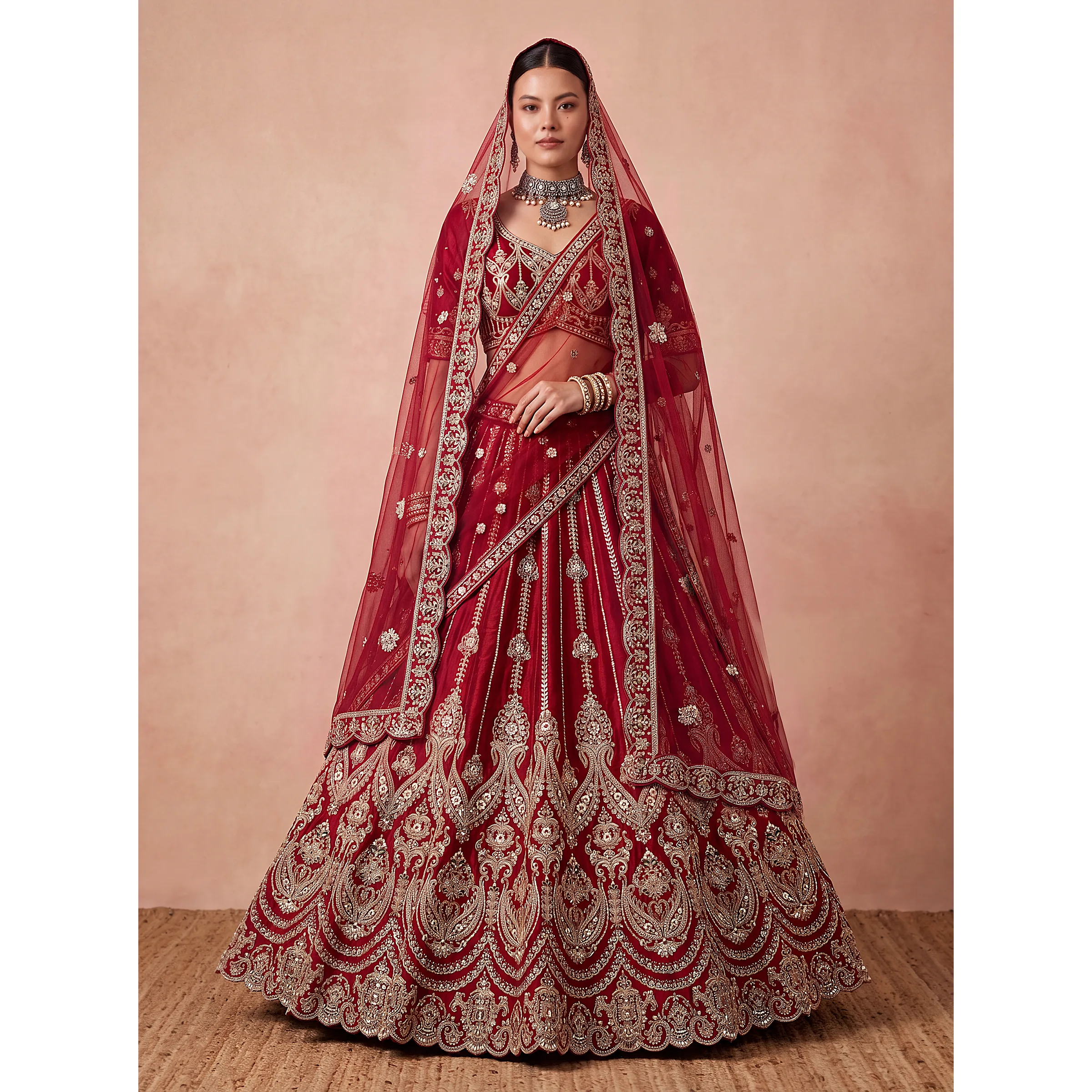 The Maharani Shringar Lehngacholi Maroon | Vruxon