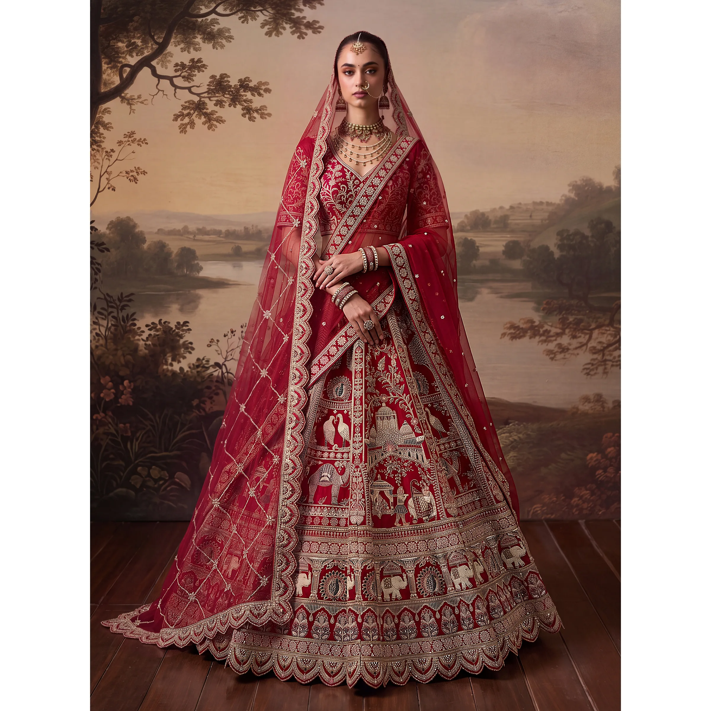 The Vamika Darbar Lehenga Choli Red | Vruxon