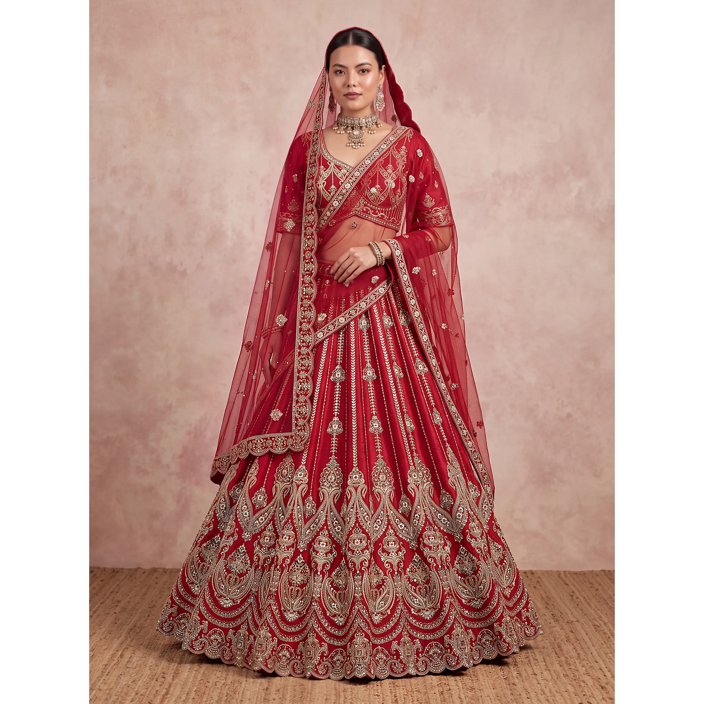 The Maharani Shringar Lehngacholi Red | Vruxon